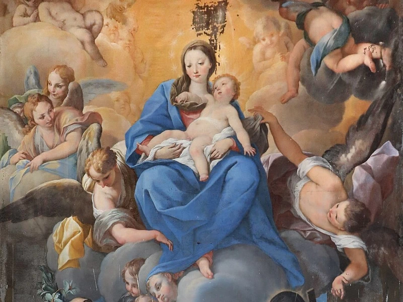 1657-Giuseppe Nicola Nasini - Apparizione della Madonna col Bambino a san Filippo Neri e santa Giuliana Falconieri - basilica di San Clemente in Santa Maria dei Servi